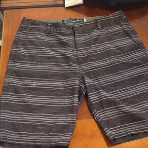 Quiksilver Men's Striped Boardwalk Shorts in Charcoal and Light Gray